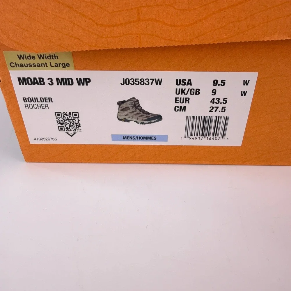 Merrell Moab 3 Mid WP Boulder Wide Width Hiking Boots Mens 9.5 W J035837W New